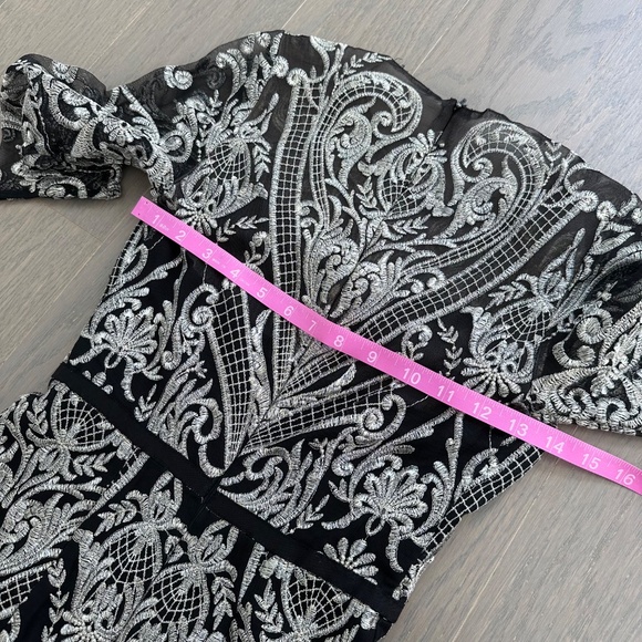 Marchesa Notte Moises Embroidered Gown Maxi Dress Gold Back Lace - Size 2 - Picture 11 of 14